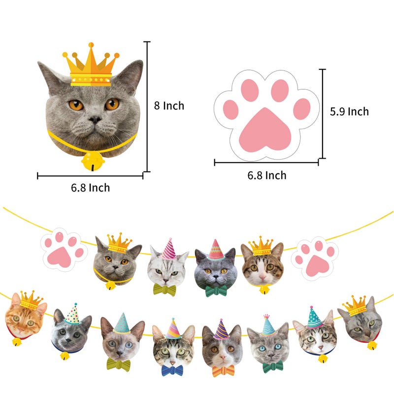 TSJ Cat Birthday Banner, Cat Face Party Banner, Kitty Theme Party Bunting Decoration for Birthday Party Favors - Image 2